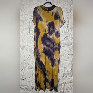 Dressed in LALA Abstract Maxi Dress in Mustard and Charcoal